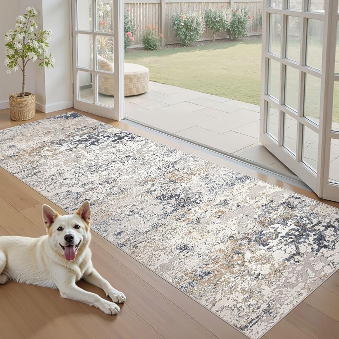 DMOYEST Washable Runner Rug for Hallway: 3x8 Neutral Modern Abstract Low Pile - Image 4