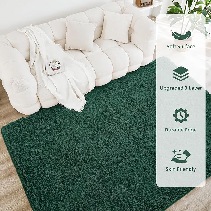 Litanika 8x10 Shag Area Rug for Living Room Bedroom, Emerald Dark Green High - Image 4