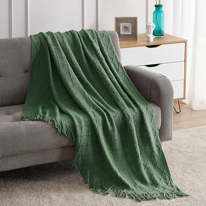 BOURINA Green Throw Blanket 50 x90 Inches Throw Textured Solid Soft Sofa Throw - Image 4