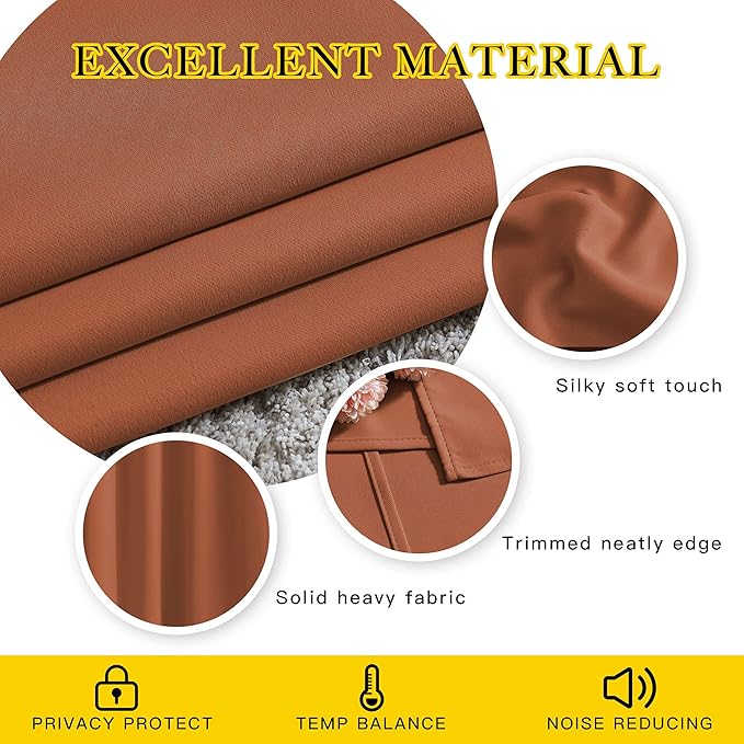 NICETOWN 50% Blackout Burnt Orange Sliding Glass Curtains 2 Panels Set - Image 4