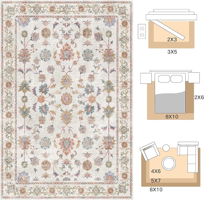 Tangsoo Washable Area Rug, 4x6 Pottery Barn Neutral Floral Rugs - Image 2