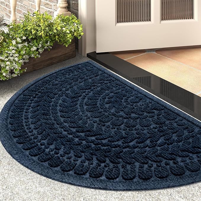 RORA Half Circle Door Mat Front Door Mat Outside Entrance Black Welcome Mats by RORA