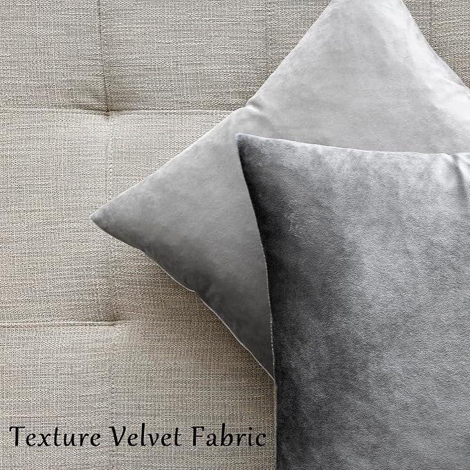 GIGIZAZA Velvet Dark Grey Throw Pillow Covers, 20x20 Square Pillow Covers Set - Image 4