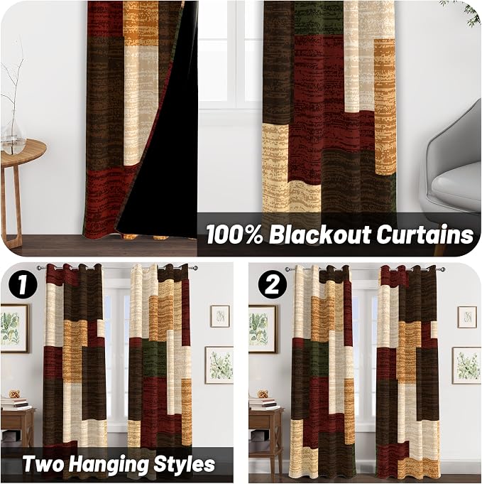 Tyrot Brown Red Vintage 100% Blackout Curtains - Image 2