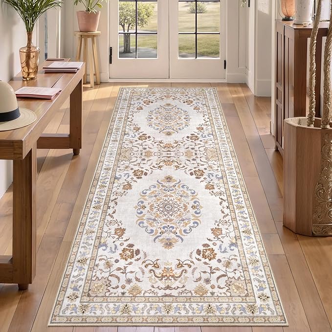 Tangsoo 2x6 Washable Runner Rug Non Slip, Vintage Boho Neutral Hallway Rug by Tangsoo