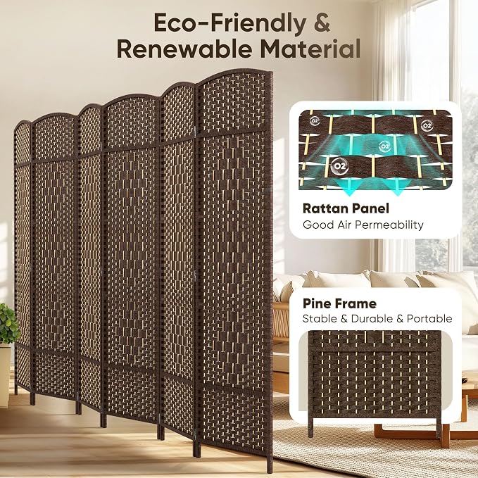 JOSTYLE Room Divider 6ft Tall Extra Wide Privacy Screen, 6-panel Folding - Image 3
