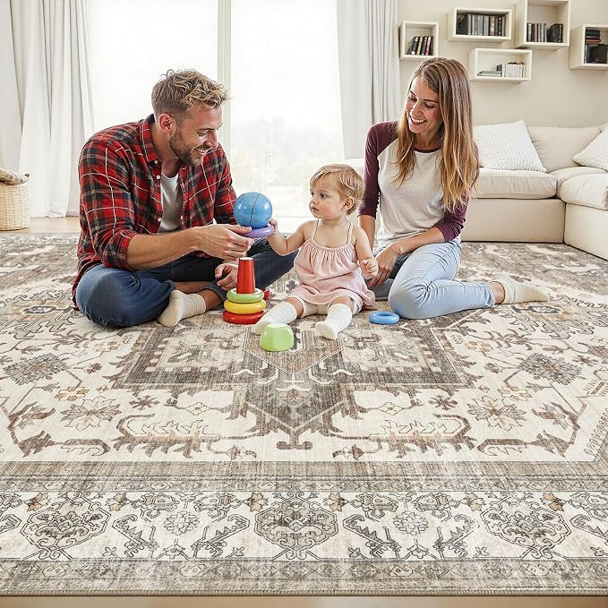 9x12 Area Rug for Living Room- Machine Washable Soft Oriental Vintage Large - Image 4