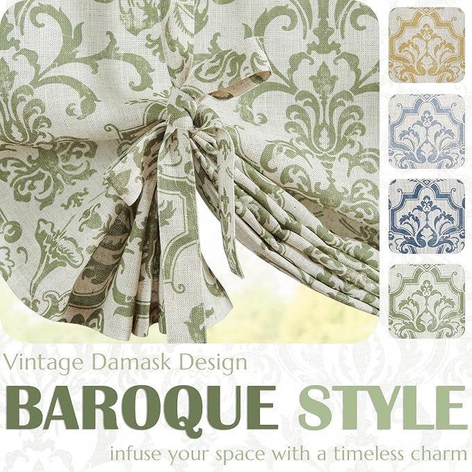 jinchan Linen Tie Up Valance for Window Flax Floral Drapes Vintage Farmhouse - Image 8