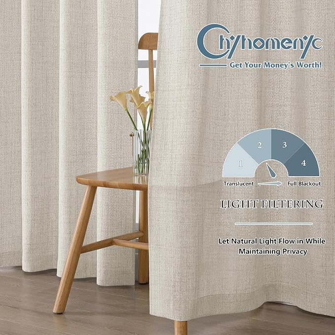 Chyhomenyc Natural Kitchen Curtains 22 Inch Length, Light Filtering Faux Linen - Image 2