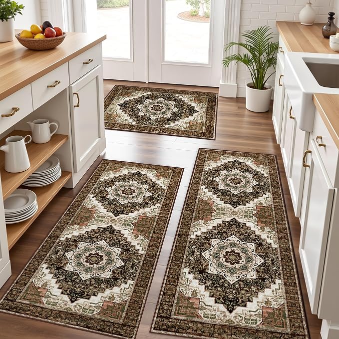 Tritard Non Slip Kitchen Rugs Sets of 3 Washable Boho Kitchen Mats by Tritard