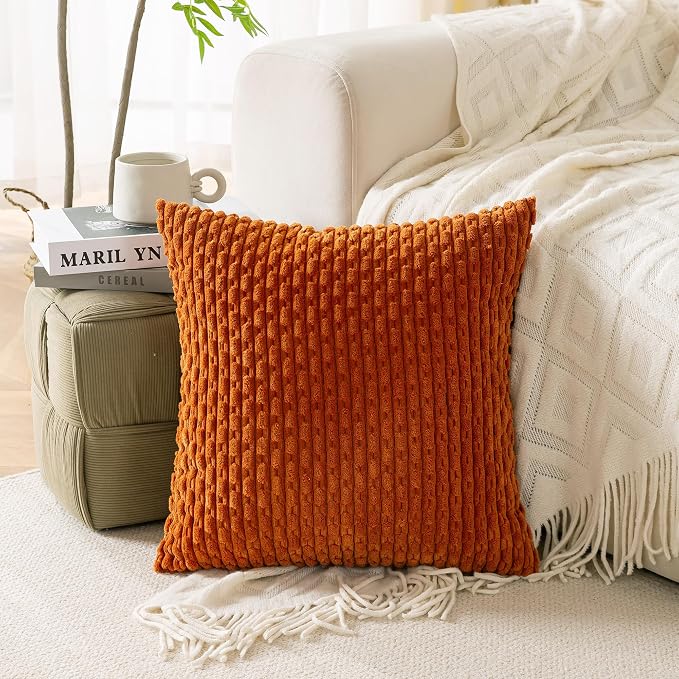 Set of 4 Burnt Orange Decorative Throw Pillow Covers 26x26 Inch Corduroy Pillow - Image 2