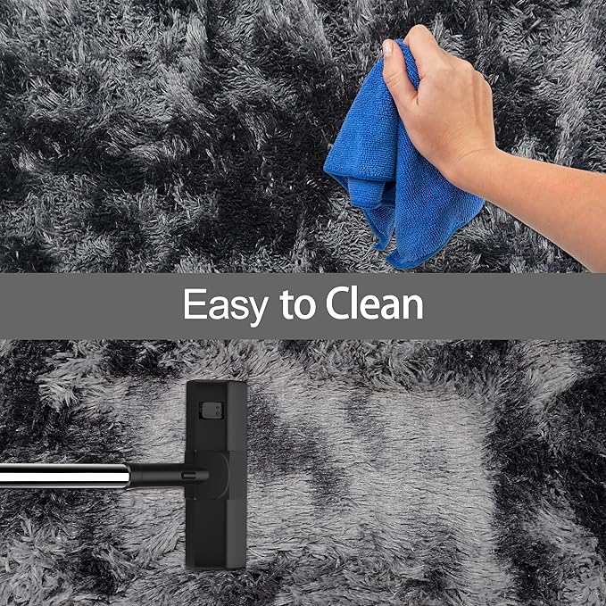 Tie-Dyed Runner Rug for Bedroom Black Grey 2x8ft Fluffy Area Rug Bedside Runner - Image 7