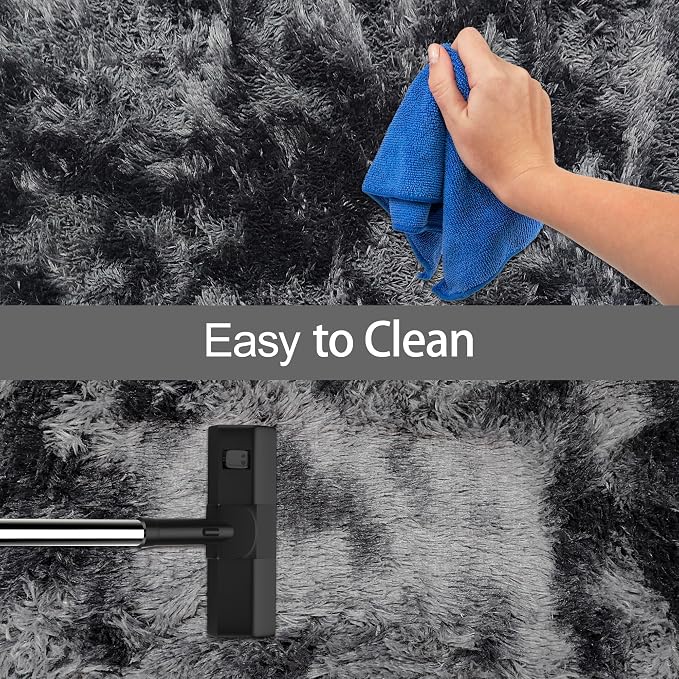 Tie-Dyed Runner Rug for Bedroom Black Grey 3x10ft Fluffy Area Rug Bedside - Image 7