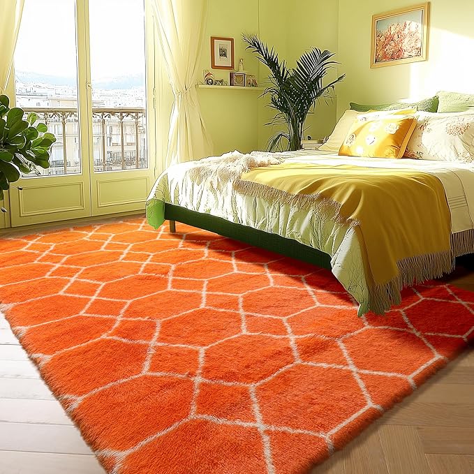 ONASAR Area Rugs for Bedroom Living Room, 4x6 Fluffy Orange and White Throw Rug - Image 4