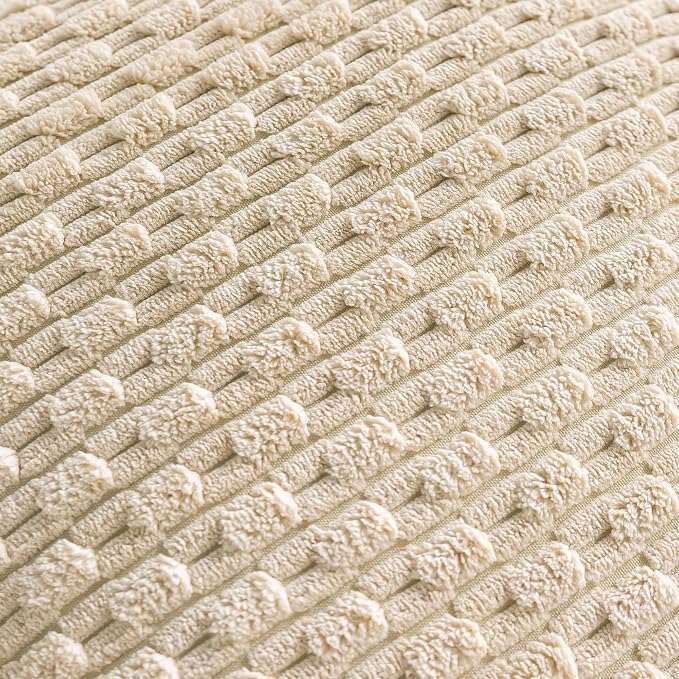 Set of 4 Beige Decorative Throw Pillow Covers 18x18 Inch Corduroy Pillow Covers - Image 5