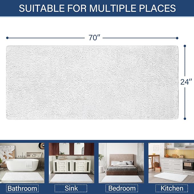 LOCHAS Luxury Bathroom Rug Shaggy Bath Mat 24 x 70 Inch, Washable Non Slip Bath - Image 2