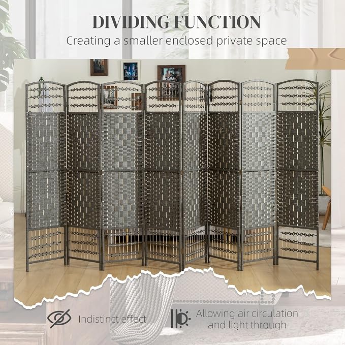 HOMCOM 8 Panel Room Divider, Folding Privacy Screen, 5.6' Room Separator - Image 6