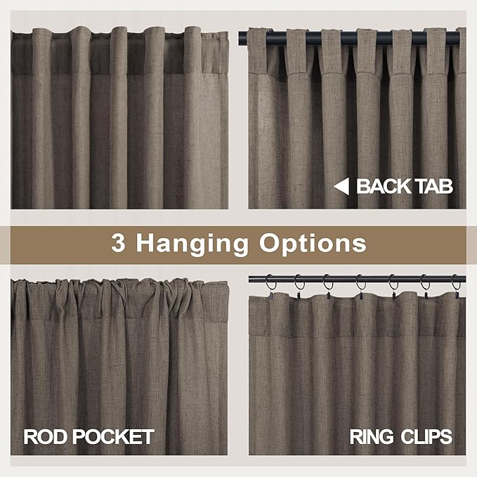 Dark Brown Linen Curtains for Living Room 108 Inches Long Semi Sheer Drapes - Image 4