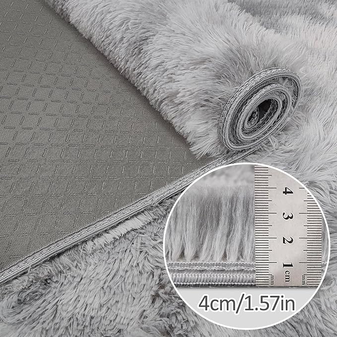 Tie Dye Grey Rug for Living Room 5x8ft Fluffy Modern Shag Area Rug Mat Bedside - Image 5