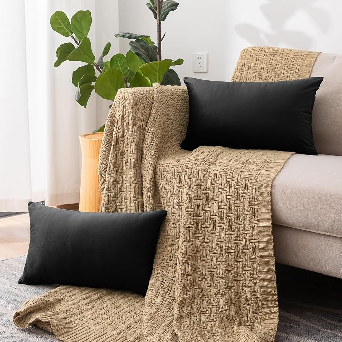 NiNi ALL Decorative Throw Pillow Covers Velvet 20x30 Inch Pack of 2 Black - Image 3