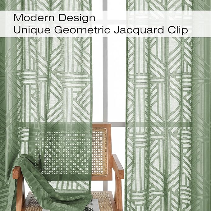 Simplebrand Sage Green Semi Sheer Curtains 63 Inch Length 2 Panels, Light - Image 3