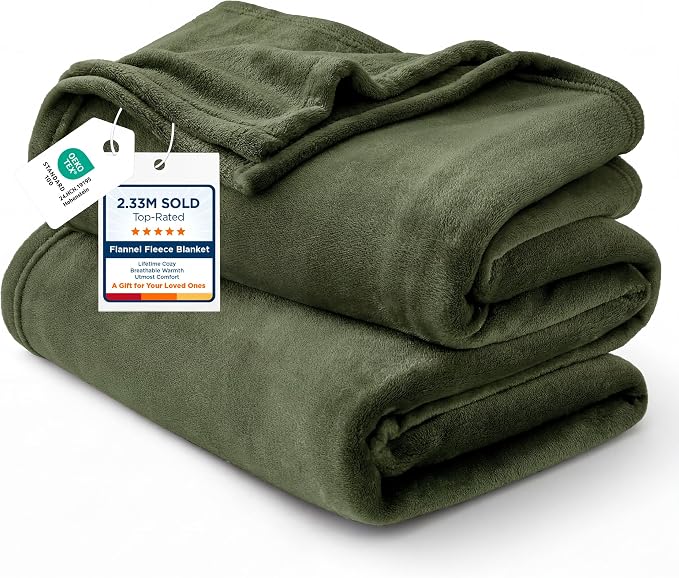 Bedsure Fleece Blankets King Size Oive Green by BEDSURE