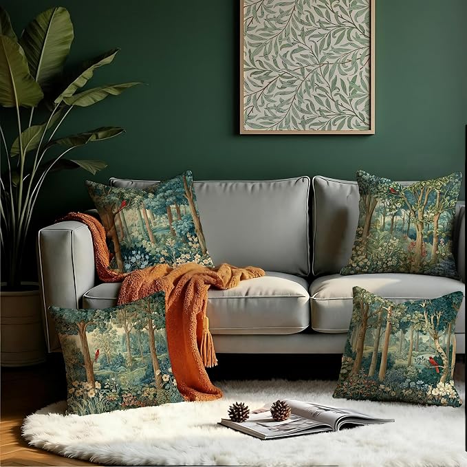 Rustic Spring Forest Green Pillow Covers 18x18 Set of 4, Cottagecore Forest - Image 3