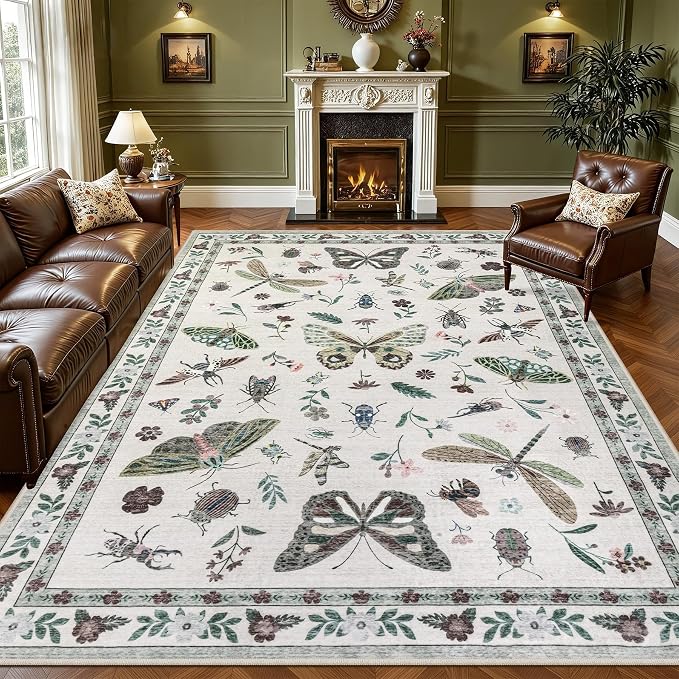 9x12 Area Rugs Living Room Rug: Vintage Washable Rug Floral Soft Carpet Indoor by EXPEDIX