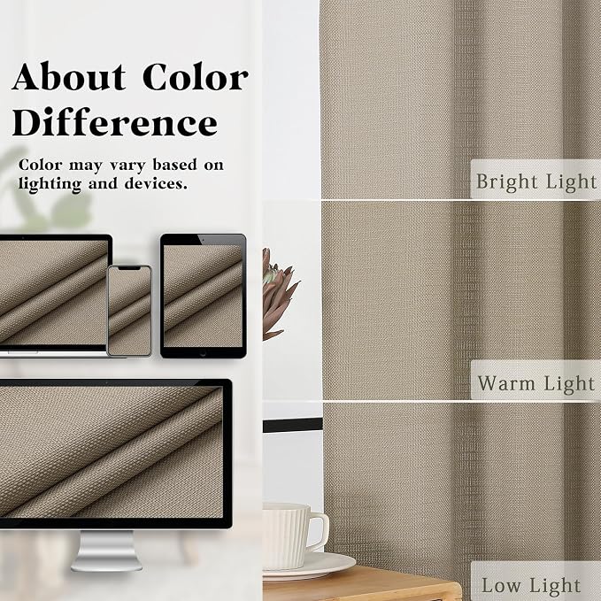 Gwine Camel Valance for Windows, Light Filtering Faux Linen Textured Kitchen - Image 6