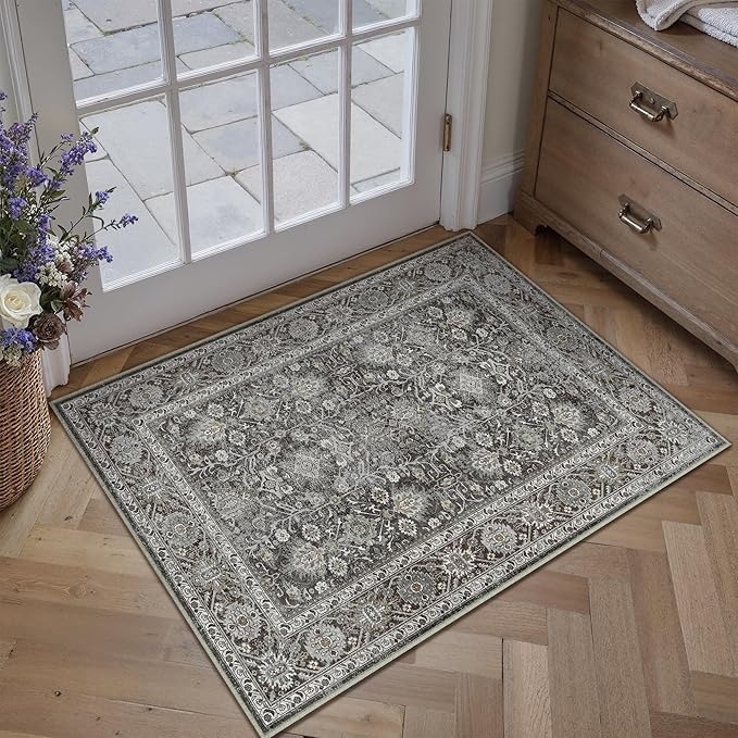 PureCozy Black Entryway Rug 2x3 Vintage Area Carpet Indoor Kitchen Washable by PureCozy