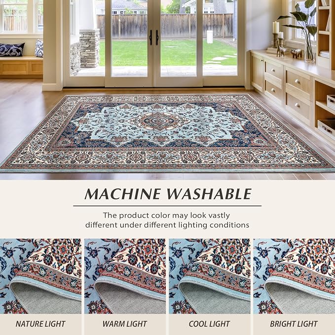 Area Rug for Living Room, Machine Washable Blue Rugs for Bedroom, 4x6Ft - Image 9