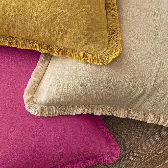 MIULEE Decorative Throw Pillow Covers Neutral Linen Fringe Throw Pillows Set of - Image 4