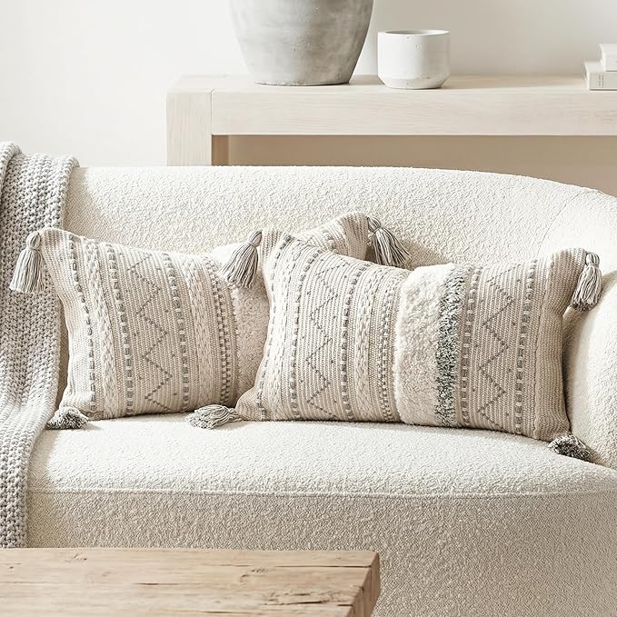 BlissBlush Decorative Lumbar Throw Pillow Covers 12x20 Combo Set of 2 Gray by BlissBlush