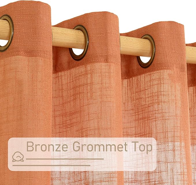 LAMIT Orange Linen Curtains 54 Inch Length, Semi Sheer Light Filtering Panels - Image 4