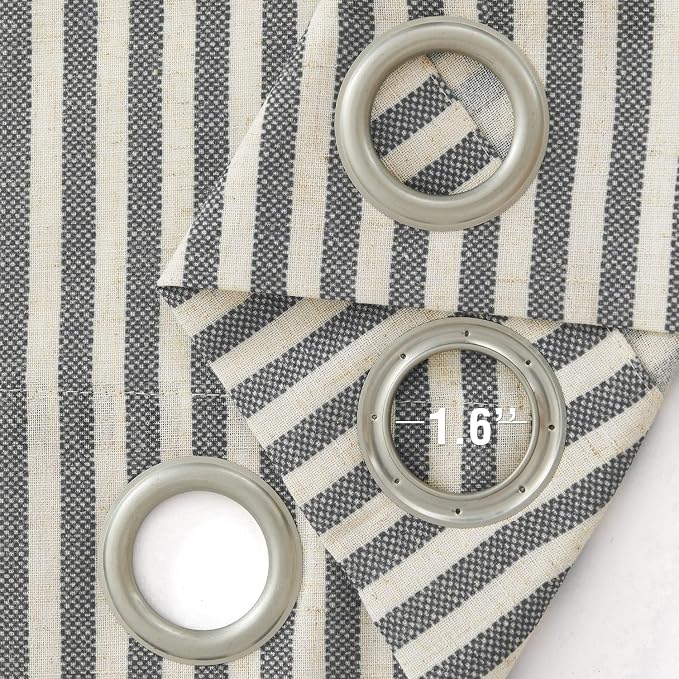 jinchan Linen Curtains for Living Room Charcoal Grey on Beige Striped Curtains - Image 5