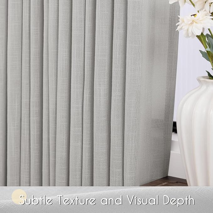 Linen Blend Grey Curtains for Living Room Back Tab Modern Farmhouse Semi Sheer - Image 4