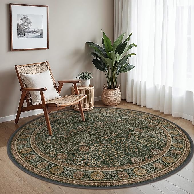 Bavni Round Rug 5ft-Machine Washable Area Rugs Non-Slip by BAVNI