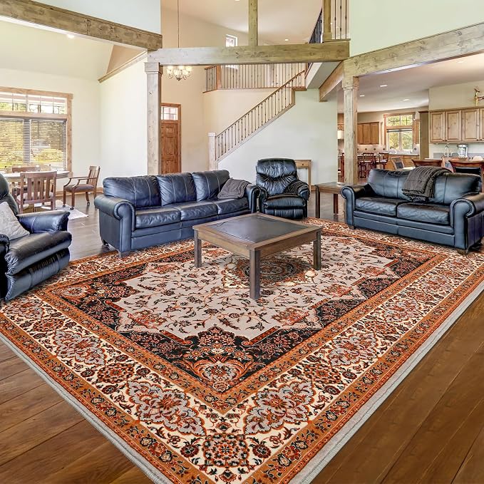 Area Rug for Living Room, 8x10Ft Machine Washable Large Orange Rugs for Dining by Rtizon