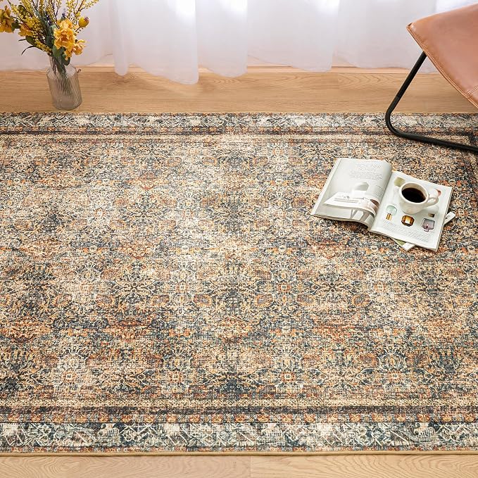 Phantoscope Washable Area Rug 6'x9' Non-Slip, Vintage Neutral Rugs - Image 5