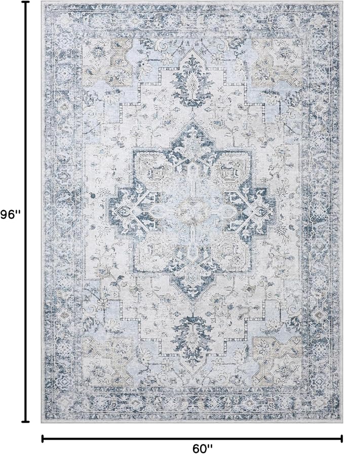 GENIMO 5x8 Area Rugs for Living Room, Machine Washable Low Pile Rugs, Chenille - Image 2