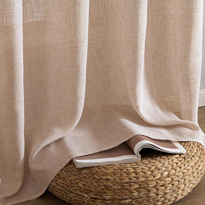 MIULEE Natural Beige Linen Curtains 45 Inch Length 2 Panels - Image 7