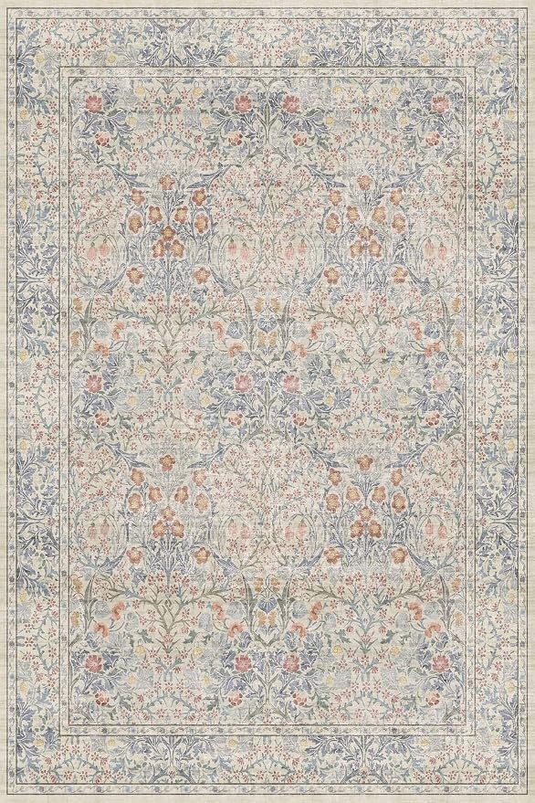 Hazo Haus Vintage Washable Beige Blue Area Rugs - Image 2