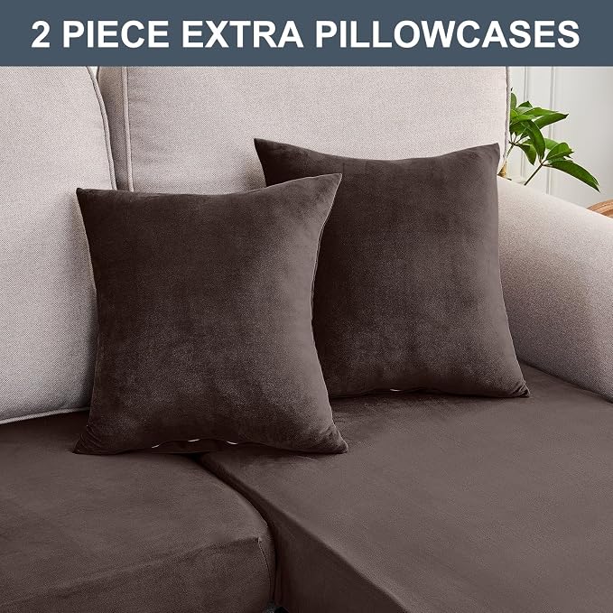 Couch Cover 6-Piece Elastic Velvet Couch Cushion Covers & Chaise Slipcovers - Image 8