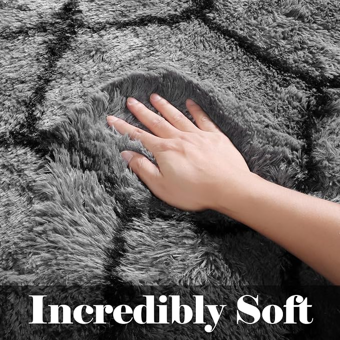 ONASAR Area Rugs for Bedroom Living Room, 4x6 Fluffy Grey and Black Rug - Image 4