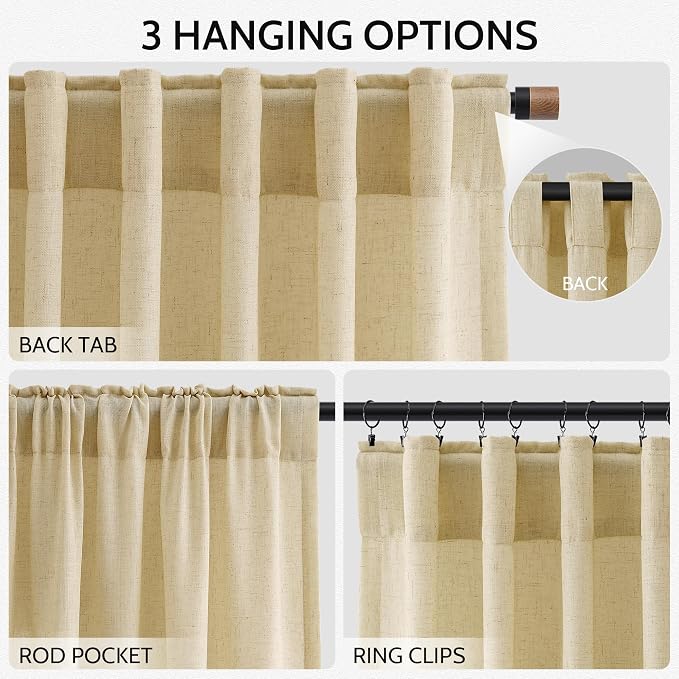 Nanspring Cream Yellow Linen Curtains 84 Inch Length - Image 2