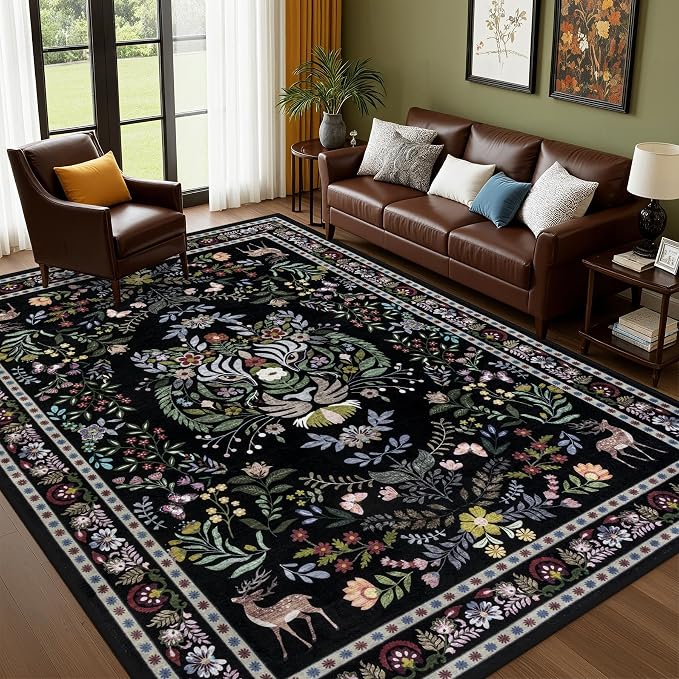 5x7 Area Rugs Living Room Rug: Vintage Washable Rug Floral Soft Carpet Indoor - Image 9