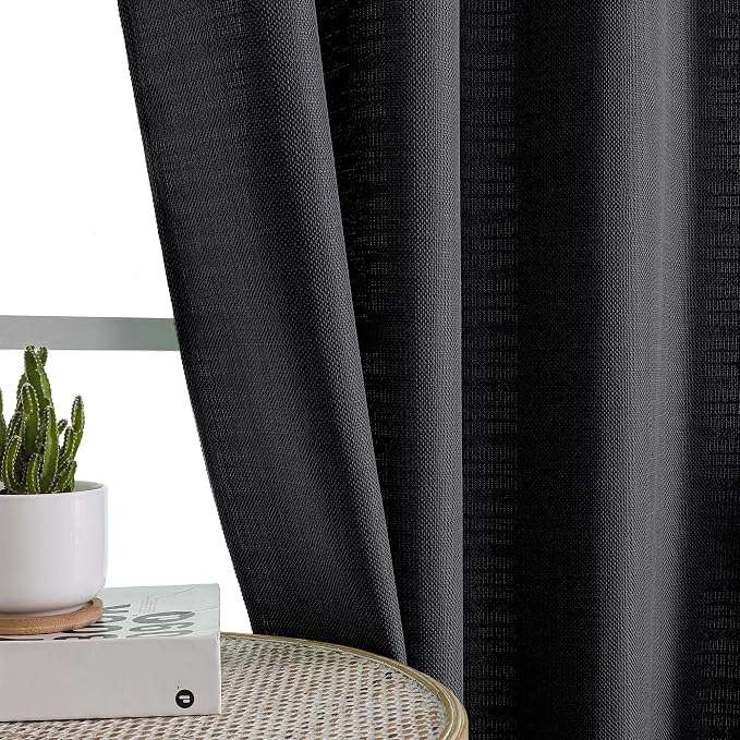 Chyhomenyc Black Curtains 96 Inch Length 2 Panels, Faux Linen Textured Semi - Image 8