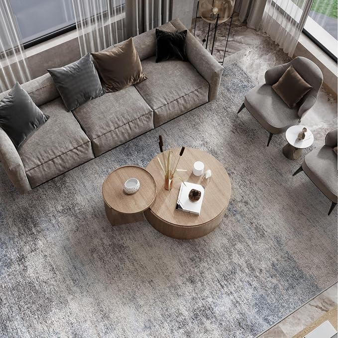 Washable Abstract 10x14 Area Rug: Low Pile and Non-Slip Rubber Backing Modern - Image 4
