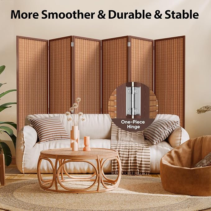 JOSTYLE 6 Panel Folding Privacy Screens 6ft Bamboo Freestanding Room Dividers - Image 6