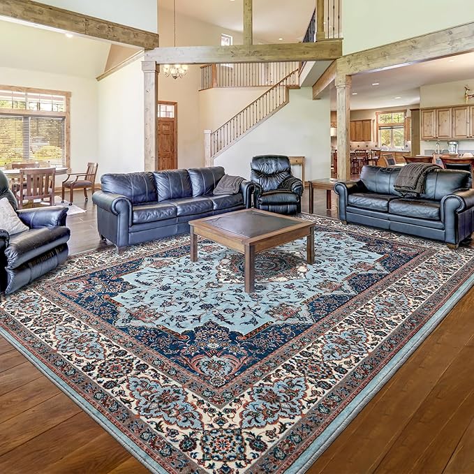 Area Rug for Living Room, 5x7Ft Machine Washable Blue Rugs for Bedroom by Rtizon